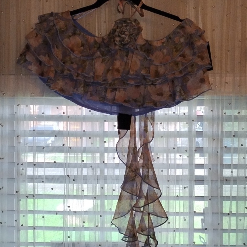 JLUXLABEL Light Blue Sheer Ruffled Halter Top, Size: S, NWT